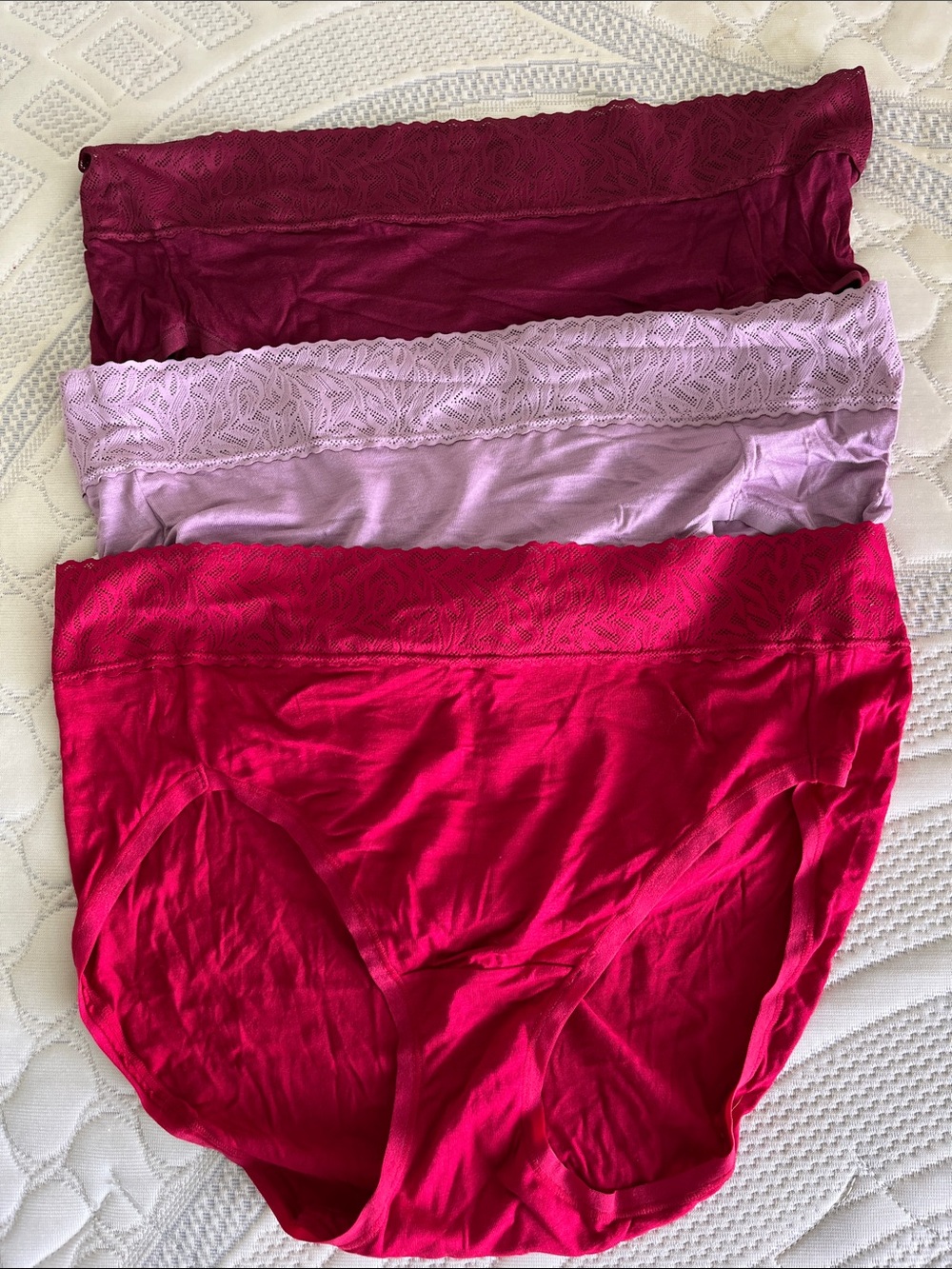 3-Pack Lace Waist Cotton Briefs - Berry & Lilac Mix